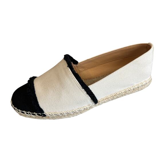 Schutz Ohanna Flat Slip on Espadrille Shoes Cream Black Colorblock 7.5 - Picture 1 of 6